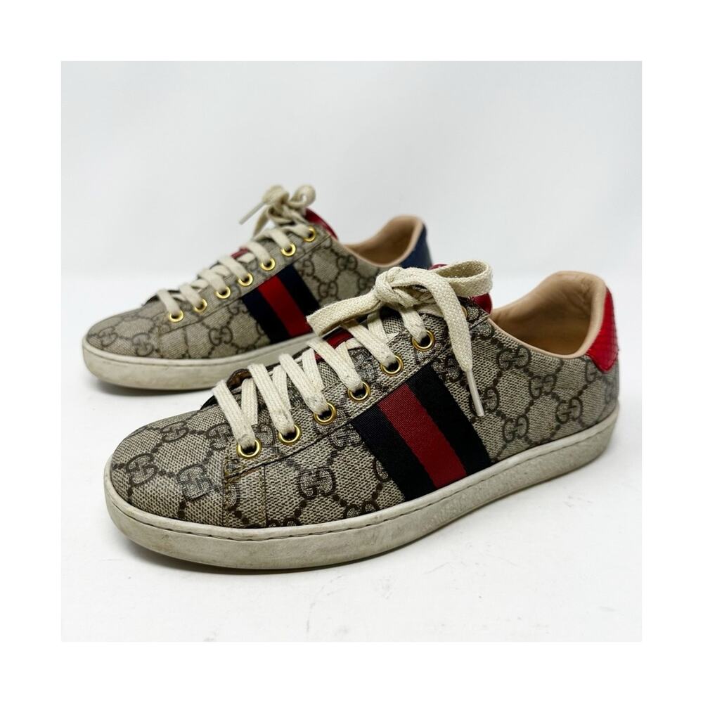 Gucci Ace GG Supreme Monogram Web Stripe Sneakers Womens Size EU 36